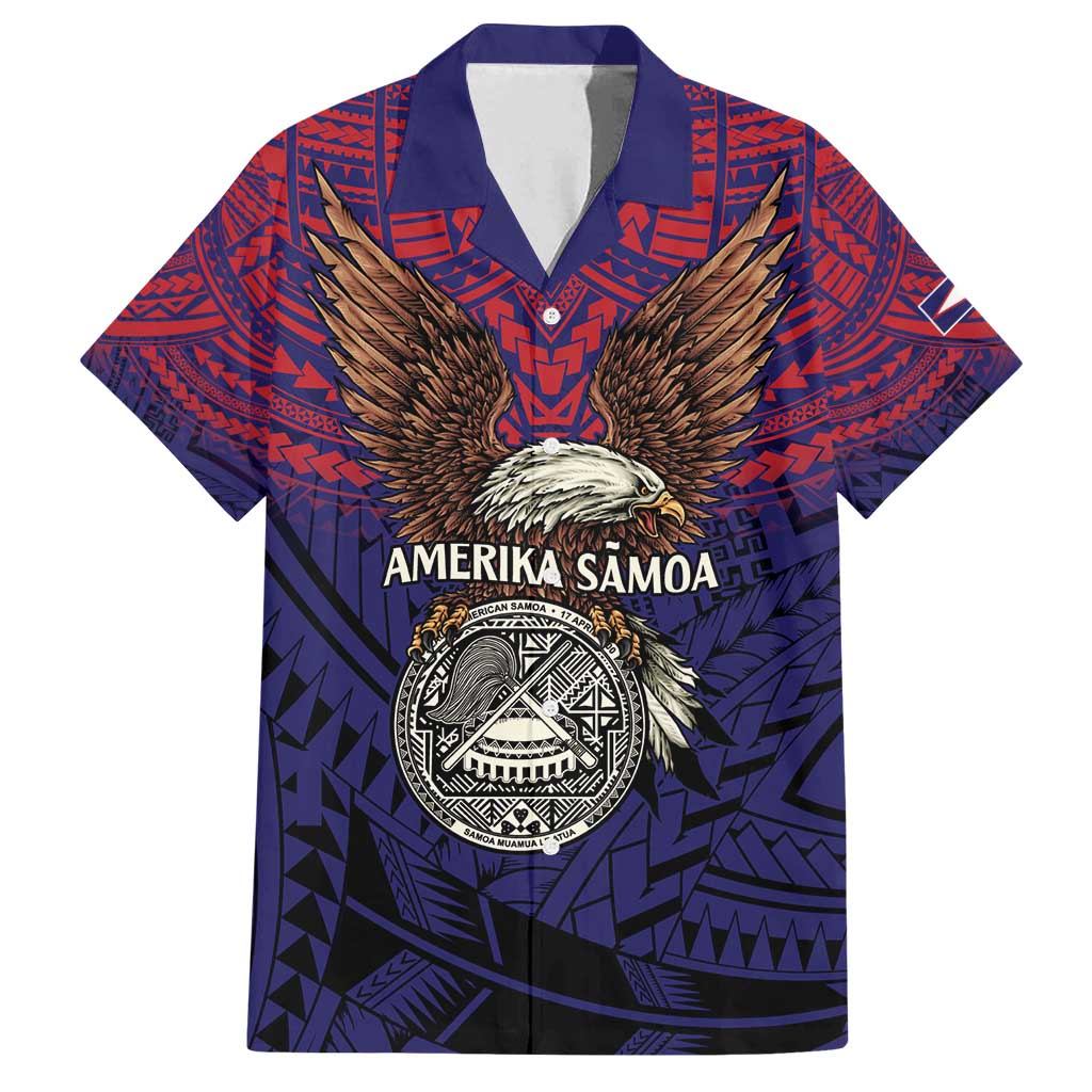 American Samoa Brave Eagle Personalized Family Matching Off Shoulder Short Dress and Hawaiian Shirt National Flag Color