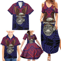 American Samoa Brave Eagle Personalized Family Matching Summer Maxi Dress and Hawaiian Shirt National Flag Color
