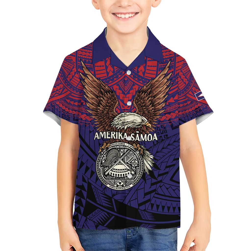 American Samoa Brave Eagle Personalized Kid Hawaiian Shirt National Flag Color LT9 Kid Blue - Polynesian Pride