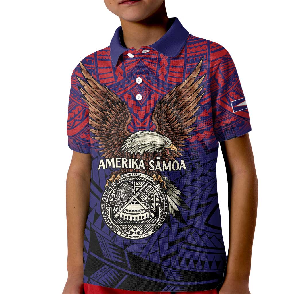 American Samoa Brave Eagle Personalized Kid Polo Shirt National Flag Color LT9 Kid Blue - Polynesian Pride