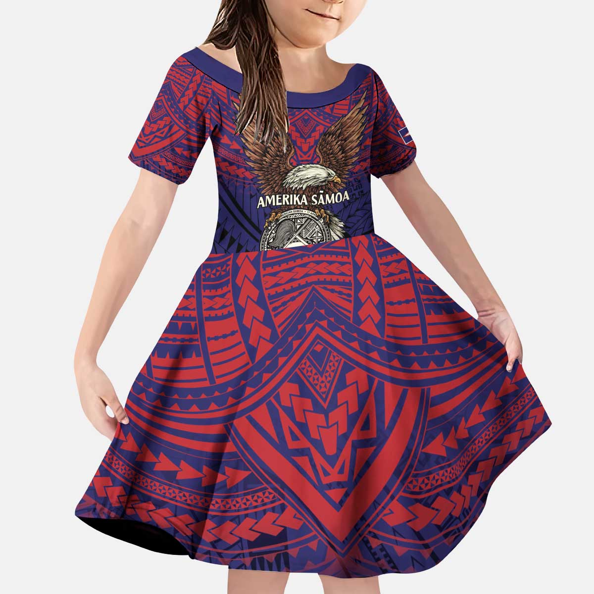 American Samoa Brave Eagle Personalized Kid Short Sleeve Dress National Flag Color