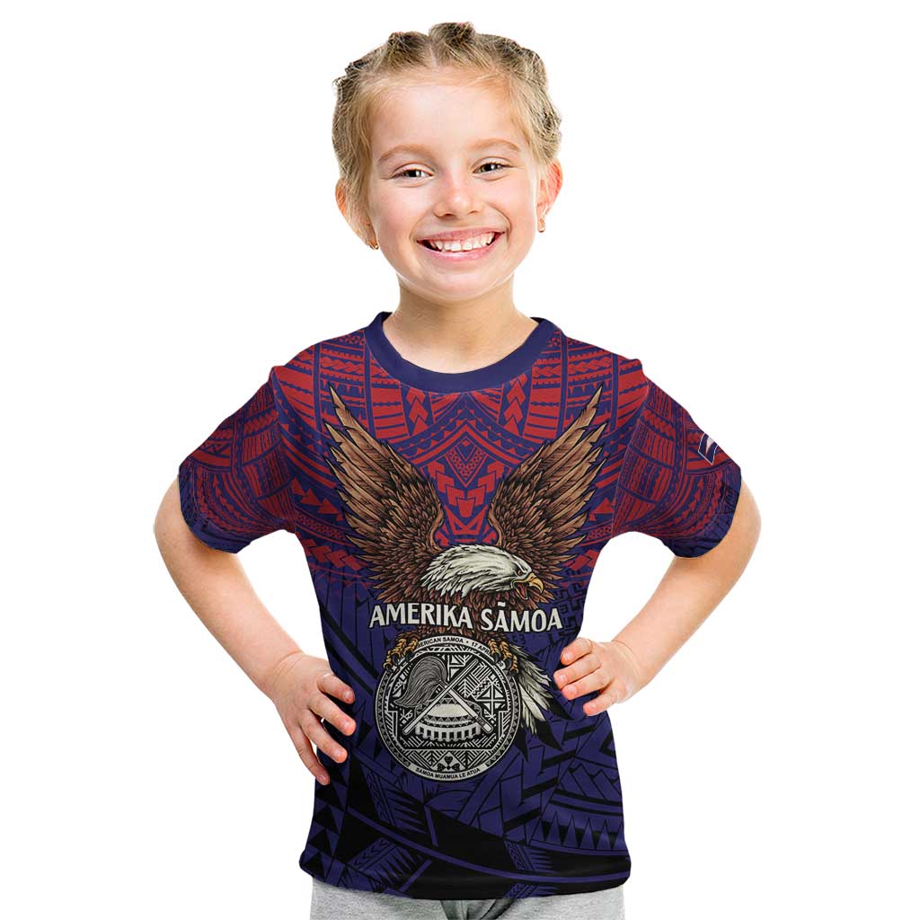 American Samoa Brave Eagle Personalized Kid T Shirt National Flag Color LT9 Blue - Polynesian Pride