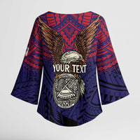 American Samoa Brave Eagle Personalized Kimono Sleeve Blouse National Flag Color - Polynesian Pride