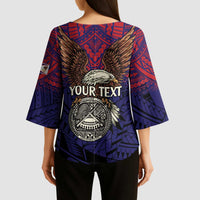 American Samoa Brave Eagle Personalized Kimono Sleeve Blouse National Flag Color - Polynesian Pride