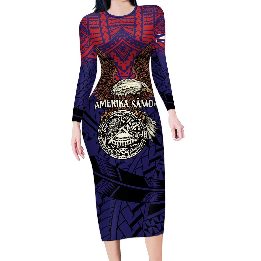 American Samoa Brave Eagle Personalized Long Sleeve Bodycon Dress National Flag Color