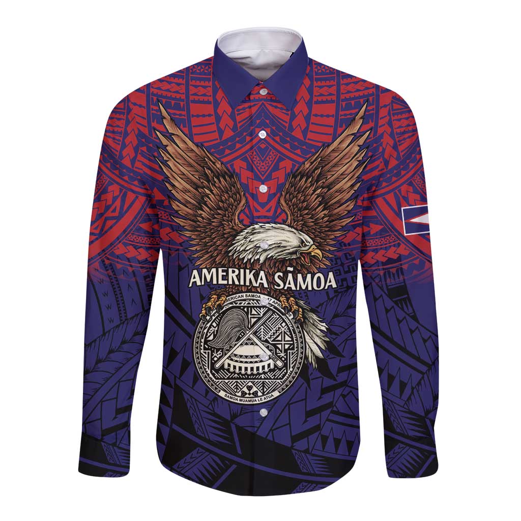 American Samoa Brave Eagle Personalized Long Sleeve Button Shirt National Flag Color LT9 Unisex Blue - Polynesian Pride