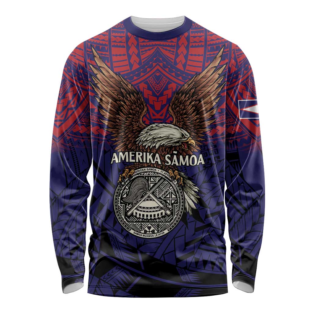 American Samoa Brave Eagle Personalized Long Sleeve Shirt National Flag Color LT9 Unisex Blue - Polynesian Pride