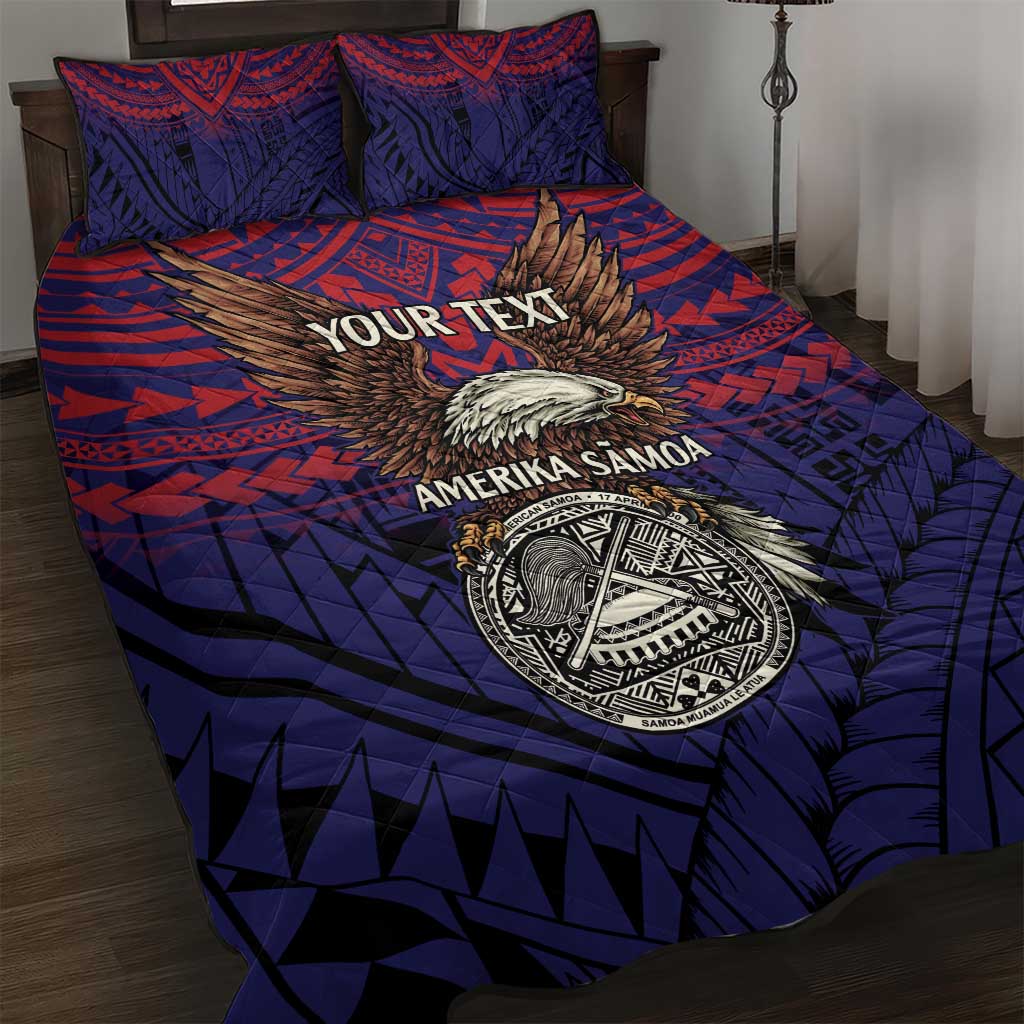 American Samoa Brave Eagle Personalized Quilt Bed Set National Flag Color LT9 Blue - Polynesian Pride