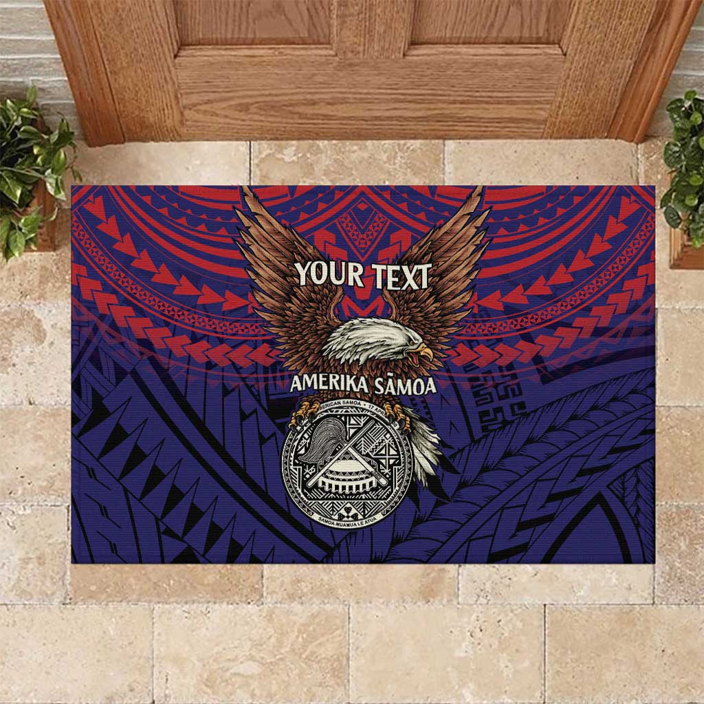 American Samoa Brave Eagle Personalized Rubber Doormat National Flag Color LT9 Blue - Polynesian Pride