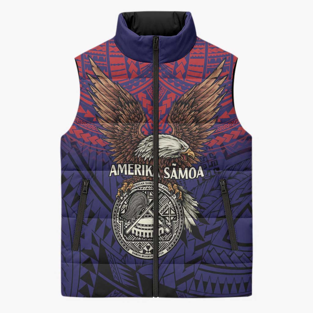 American Samoa Brave Eagle Personalized Sleeveless Puffer Jacket National Flag Color - Polynesian Pride