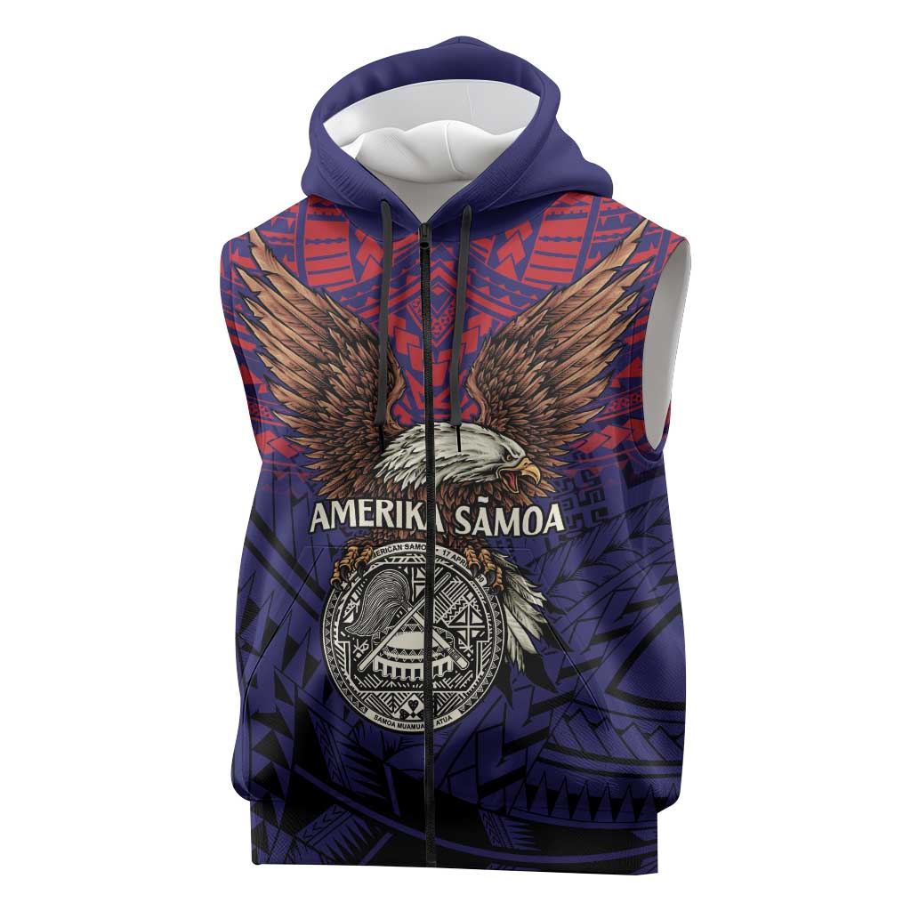 American Samoa Brave Eagle Personalized Sleeveless Zip Hoodie National Flag Color LT9 Blue - Polynesian Pride