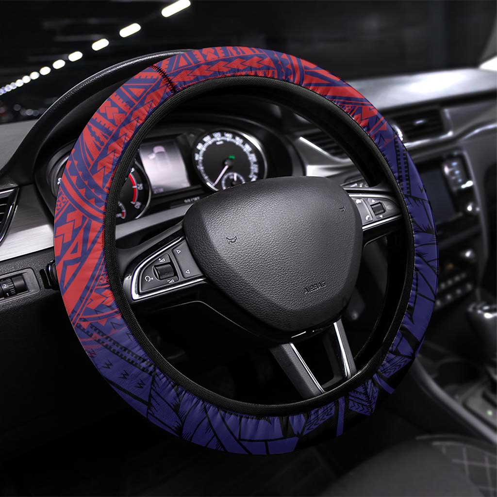 American Samoa Brave Eagle Steering Wheel Cover National Flag Color LT9 Universal Fit Blue - Polynesian Pride