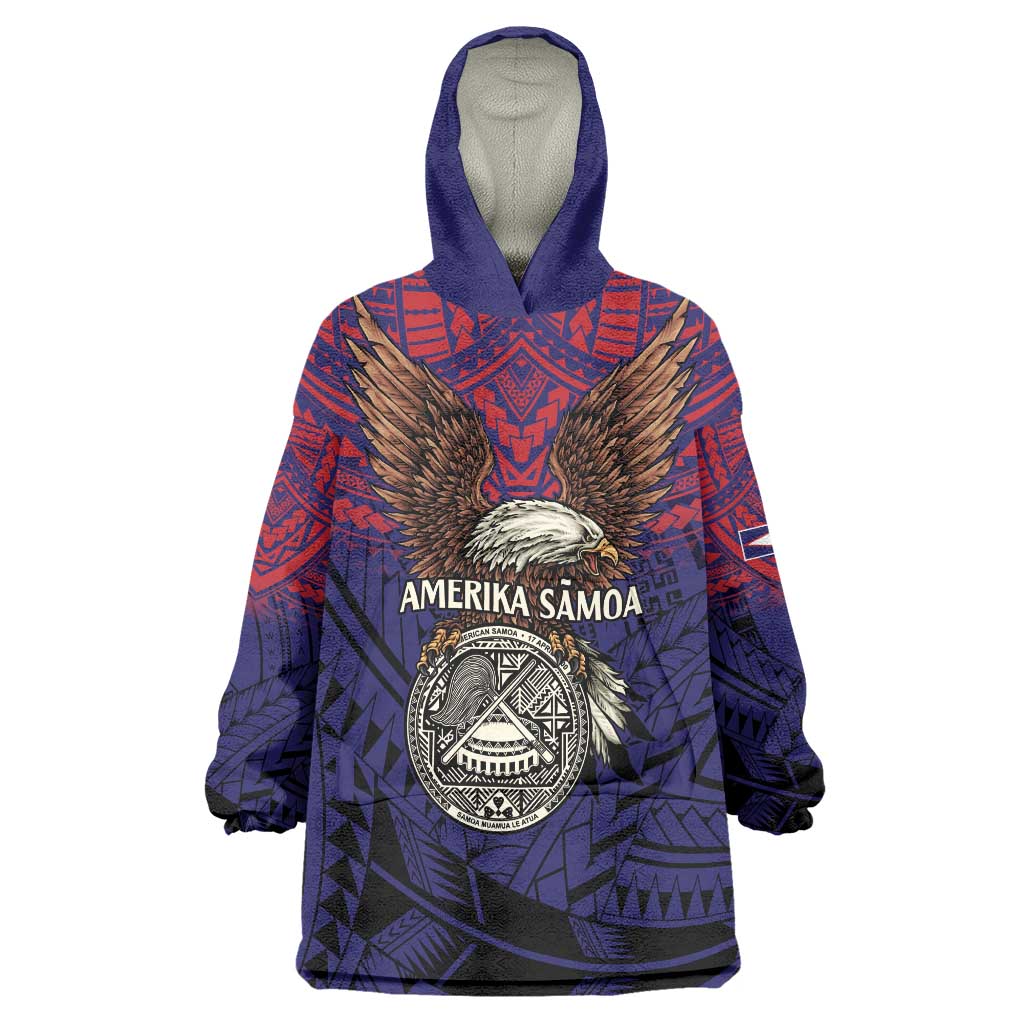 American Samoa Brave Eagle Personalized Wearable Blanket Hoodie National Flag Color LT9 One Size Blue - Polynesian Pride