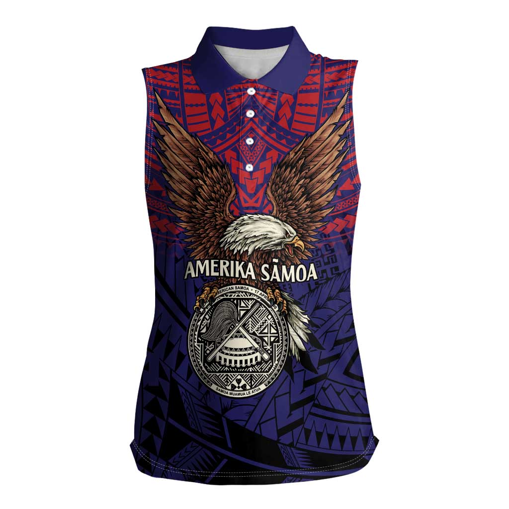American Samoa Brave Eagle Personalized Women Sleeveless Polo Shirt National Flag Color LT9 Female Blue - Polynesian Pride
