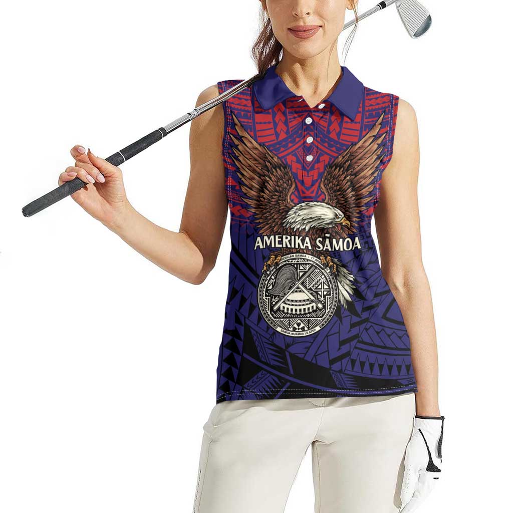 American Samoa Brave Eagle Personalized Women Sleeveless Polo Shirt National Flag Color