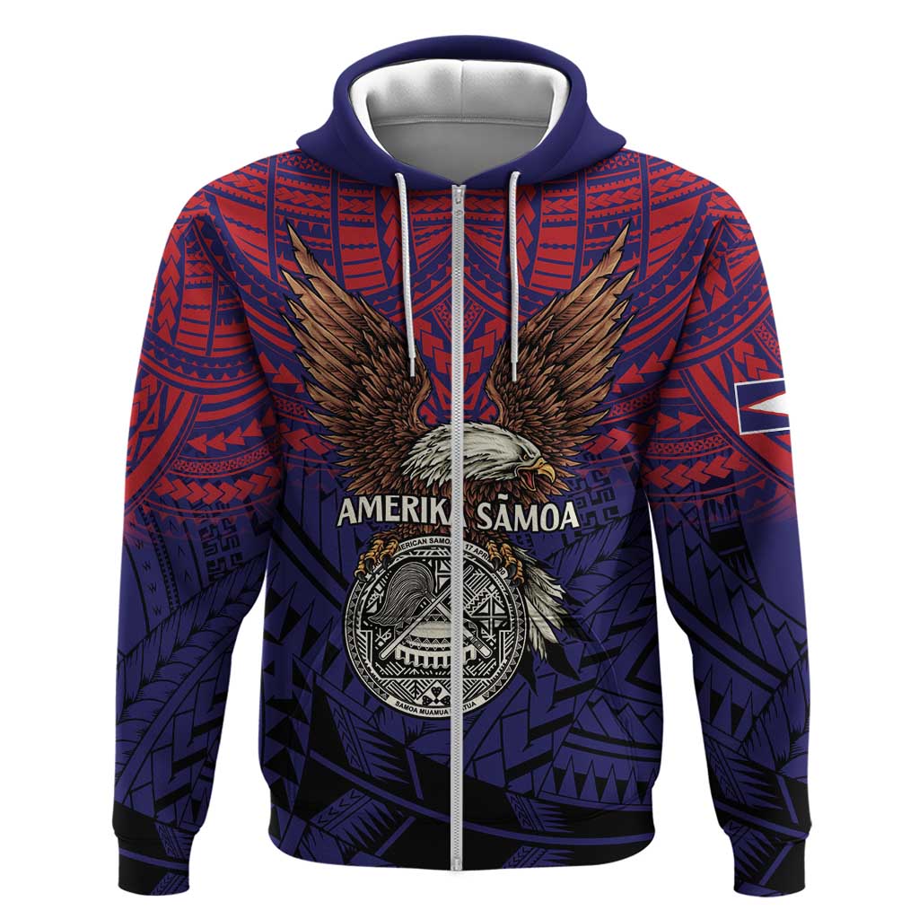 American Samoa Brave Eagle Personalized Zip Hoodie National Flag Color LT9 Zip Hoodie Blue - Polynesian Pride