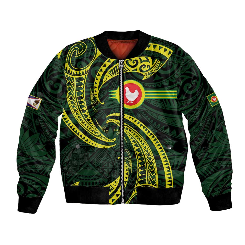 American Samoa Manua Cession Day Personalized Bomber Jacket Polynesian Wave Style LT9 Unisex Green - Polynesian Pride