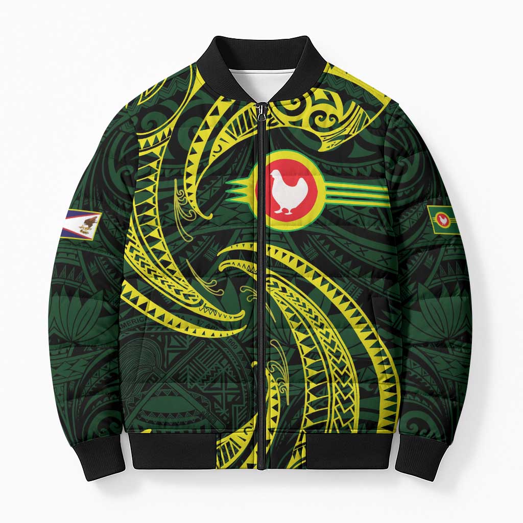 American Samoa Manua Cession Day Personalized Bomber Puffer Jacket Polynesian Wave Style - Polynesian Pride