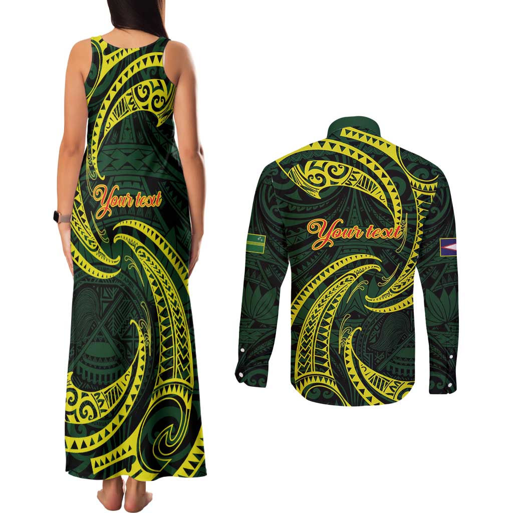American Samoa Manua Cession Day Personalized Couples Matching Tank Maxi Dress and Long Sleeve Button Shirt Polynesian Wave Style