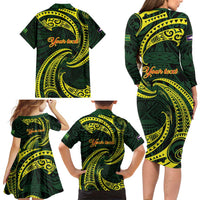 American Samoa Manua Cession Day Personalized Family Matching Long Sleeve Bodycon Dress and Hawaiian Shirt Polynesian Wave Style