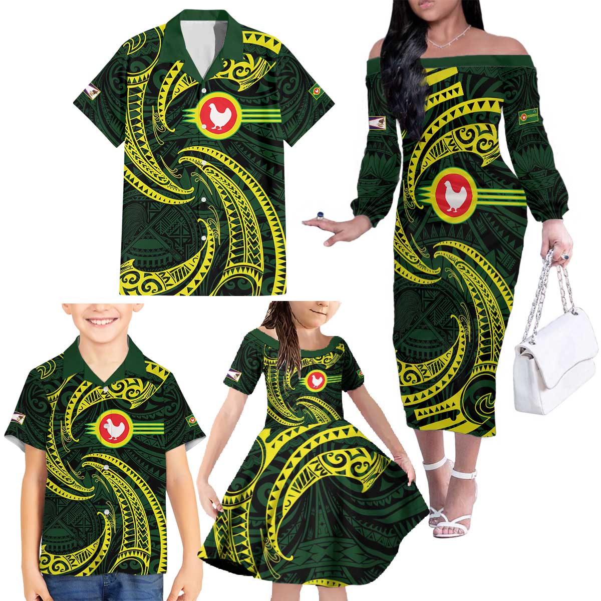 American Samoa Manua Cession Day Personalized Family Matching Off The Shoulder Long Sleeve Dress and Hawaiian Shirt Polynesian Wave Style