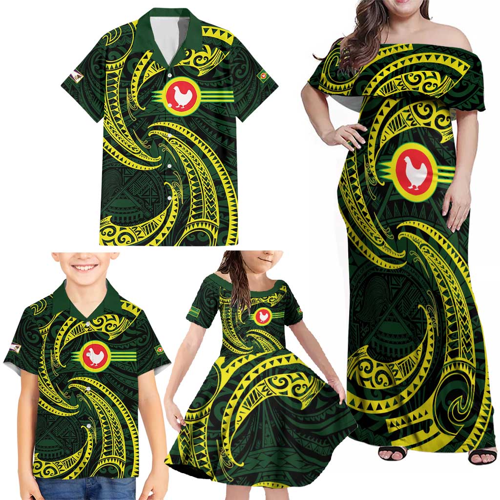 American Samoa Manua Cession Day Personalized Family Matching Off Shoulder Maxi Dress and Hawaiian Shirt Polynesian Wave Style