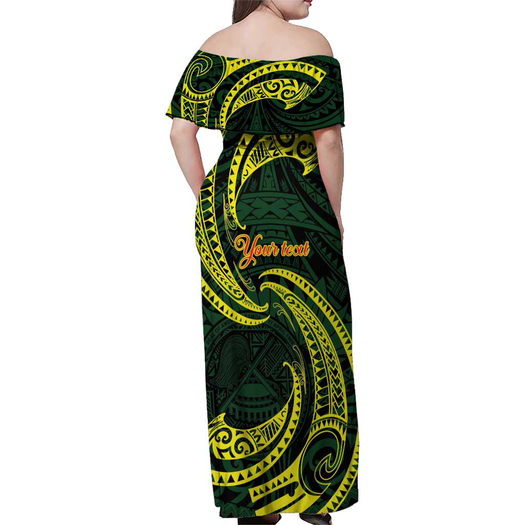 American Samoa Manua Cession Day Personalized Family Matching Off Shoulder Maxi Dress and Hawaiian Shirt Polynesian Wave Style