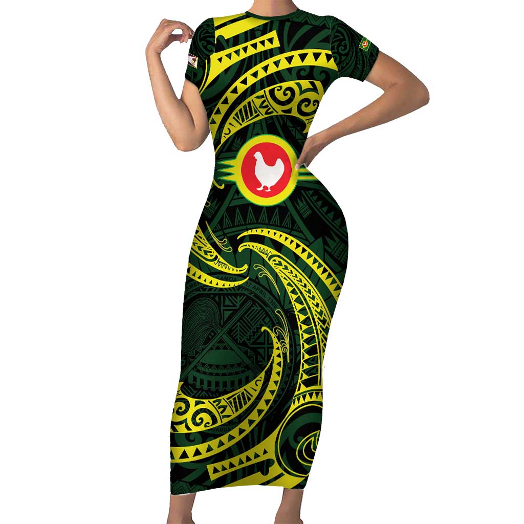American Samoa Manua Cession Day Personalized Family Matching Short Sleeve Bodycon Dress and Hawaiian Shirt Polynesian Wave Style