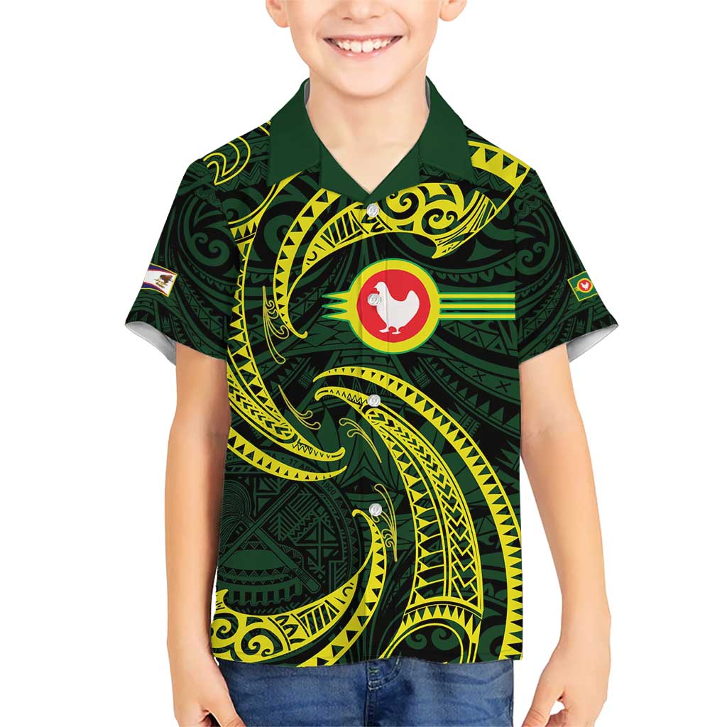 American Samoa Manua Cession Day Personalized Kid Hawaiian Shirt Polynesian Wave Style LT9 Kid Green - Polynesian Pride