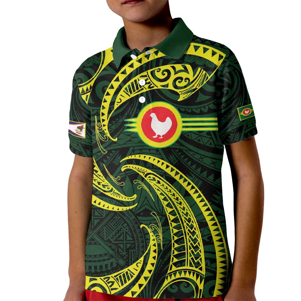 American Samoa Manua Cession Day Personalized Kid Polo Shirt Polynesian Wave Style LT9 Kid Green - Polynesian Pride