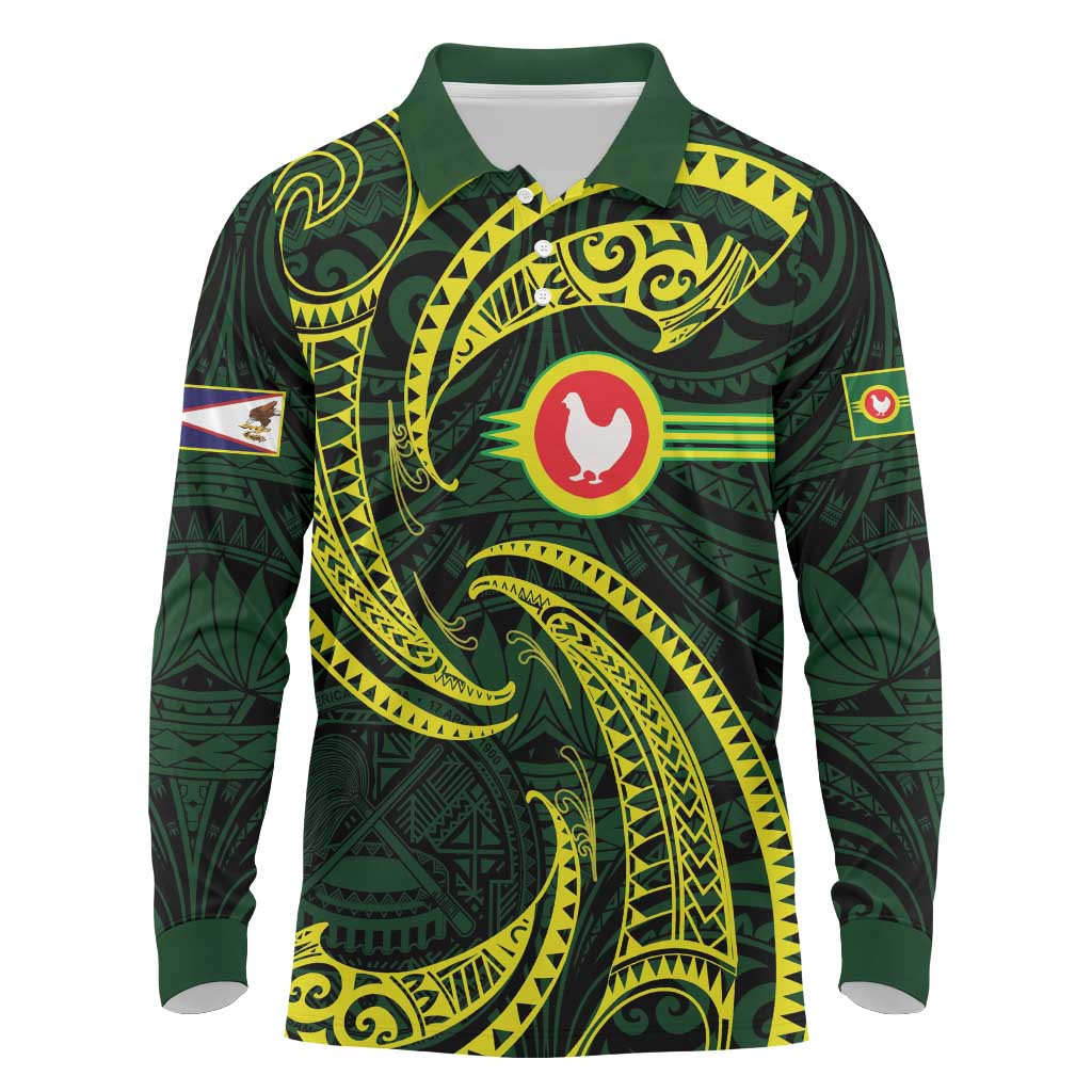 American Samoa Manua Cession Day Personalized Long Sleeve Polo Shirt Polynesian Wave Style LT9 Green - Polynesian Pride