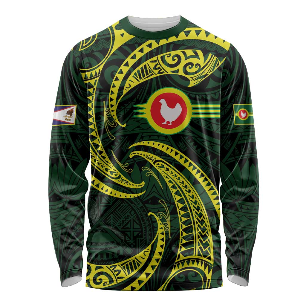 American Samoa Manua Cession Day Personalized Long Sleeve Shirt Polynesian Wave Style LT9 Unisex Green - Polynesian Pride
