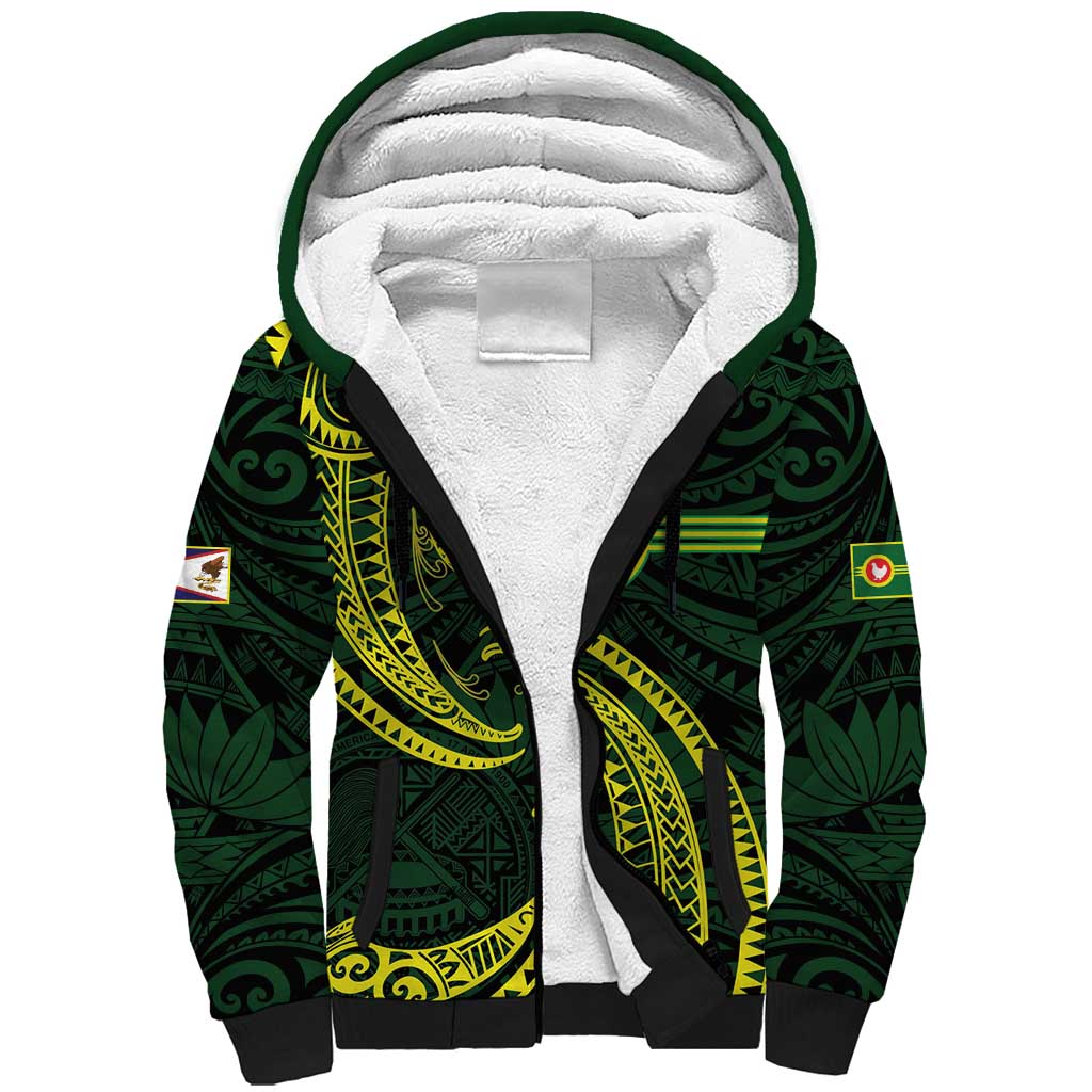 American Samoa Manua Cession Day Personalized Sherpa Hoodie Polynesian Wave Style LT9 Unisex Green - Polynesian Pride