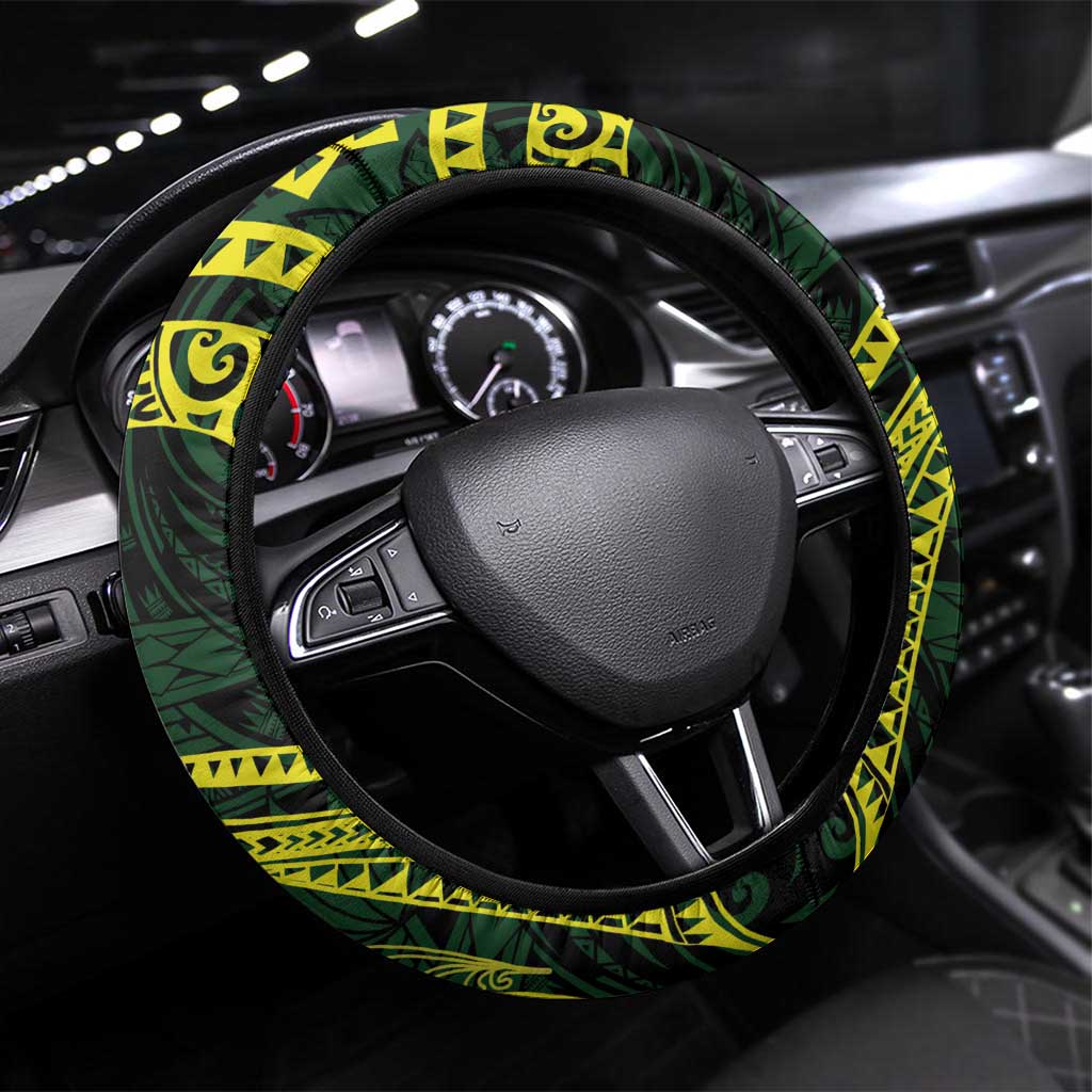 American Samoa Manua Cession Day Steering Wheel Cover Polynesian Wave Style LT9 Universal Fit Green - Polynesian Pride