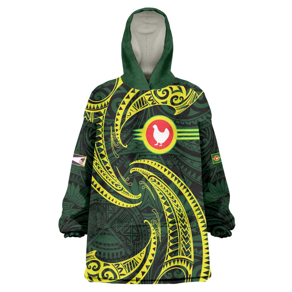 American Samoa Manua Cession Day Personalized Wearable Blanket Hoodie Polynesian Wave Style LT9 One Size Green - Polynesian Pride
