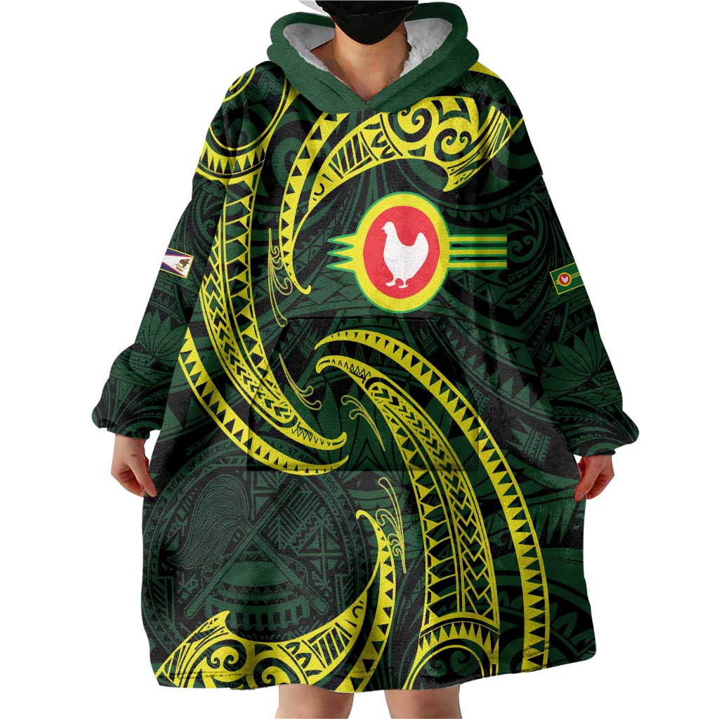 American Samoa Manua Cession Day Personalized Wearable Blanket Hoodie Polynesian Wave Style LT9 - Polynesian Pride