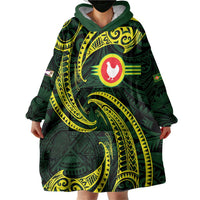 American Samoa Manua Cession Day Personalized Wearable Blanket Hoodie Polynesian Wave Style LT9 - Polynesian Pride