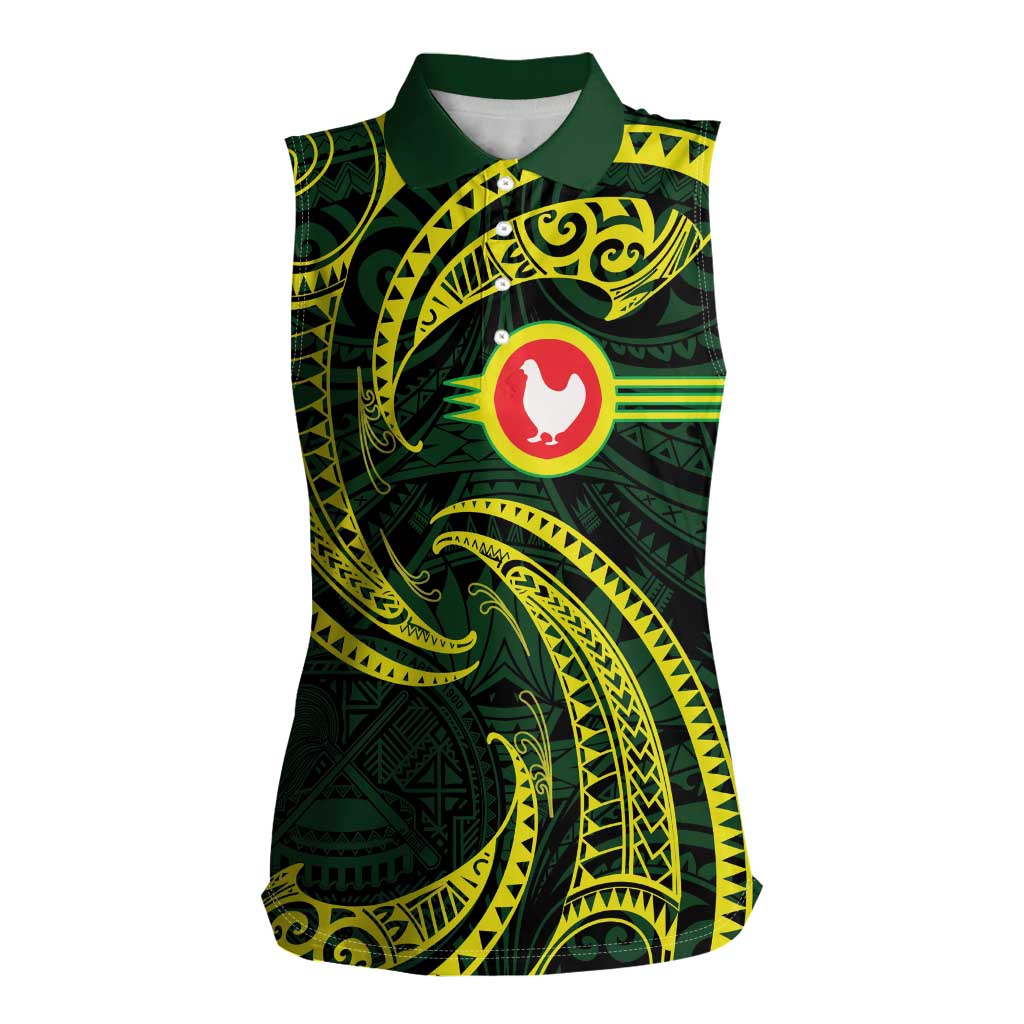 American Samoa Manua Cession Day Personalized Women Sleeveless Polo Shirt Polynesian Wave Style LT9 Female Green - Polynesian Pride