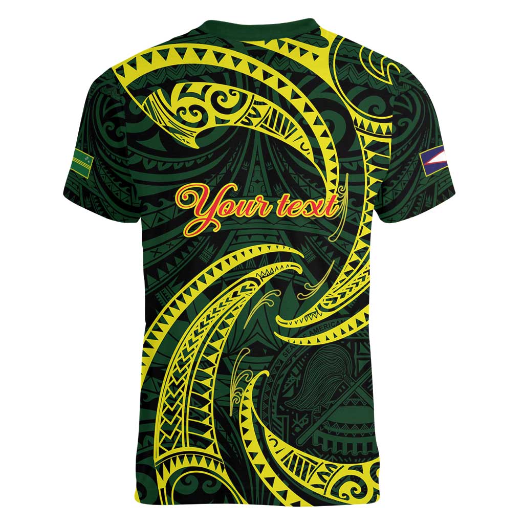 American Samoa Manua Cession Day Personalized Women V-Neck T-Shirt Polynesian Wave Style