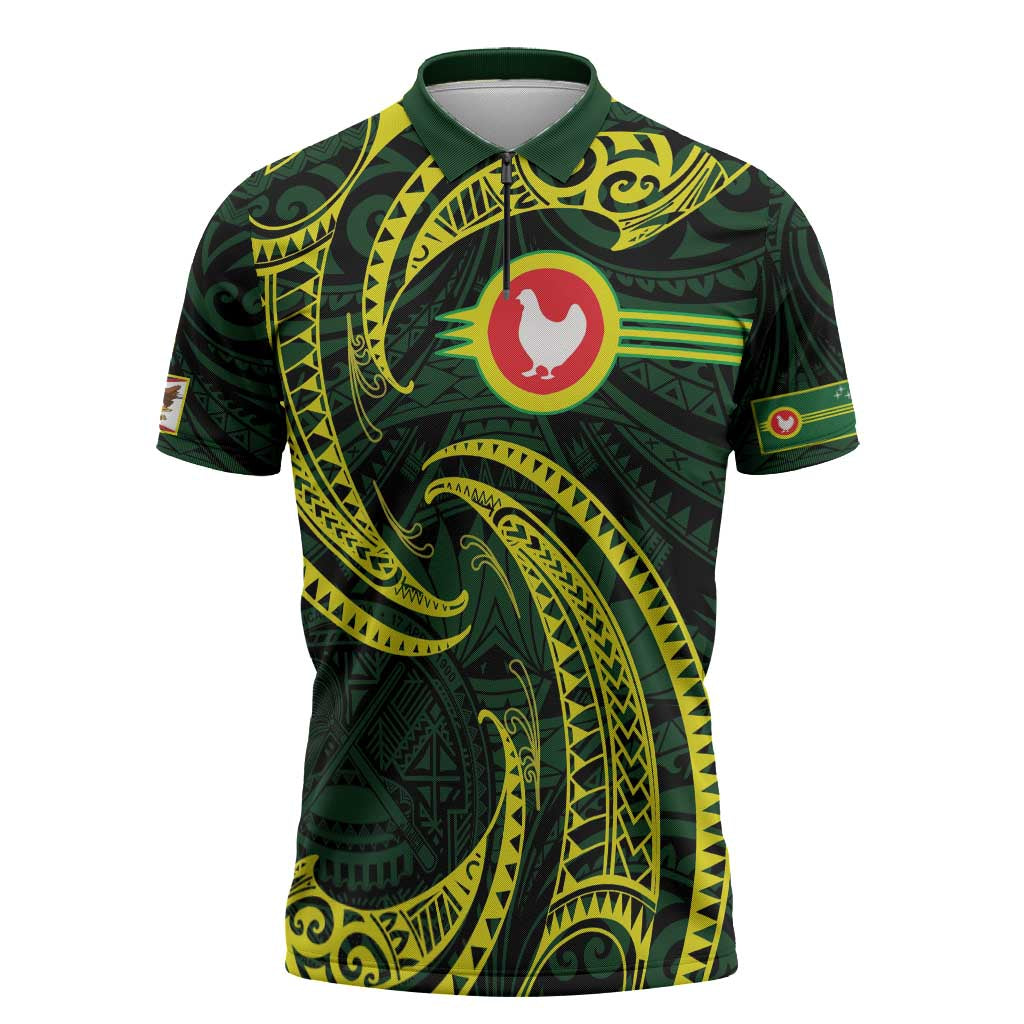 American Samoa Manua Cession Day Personalized Zipper Polo Shirt Polynesian Wave Style LT9 Green - Polynesian Pride