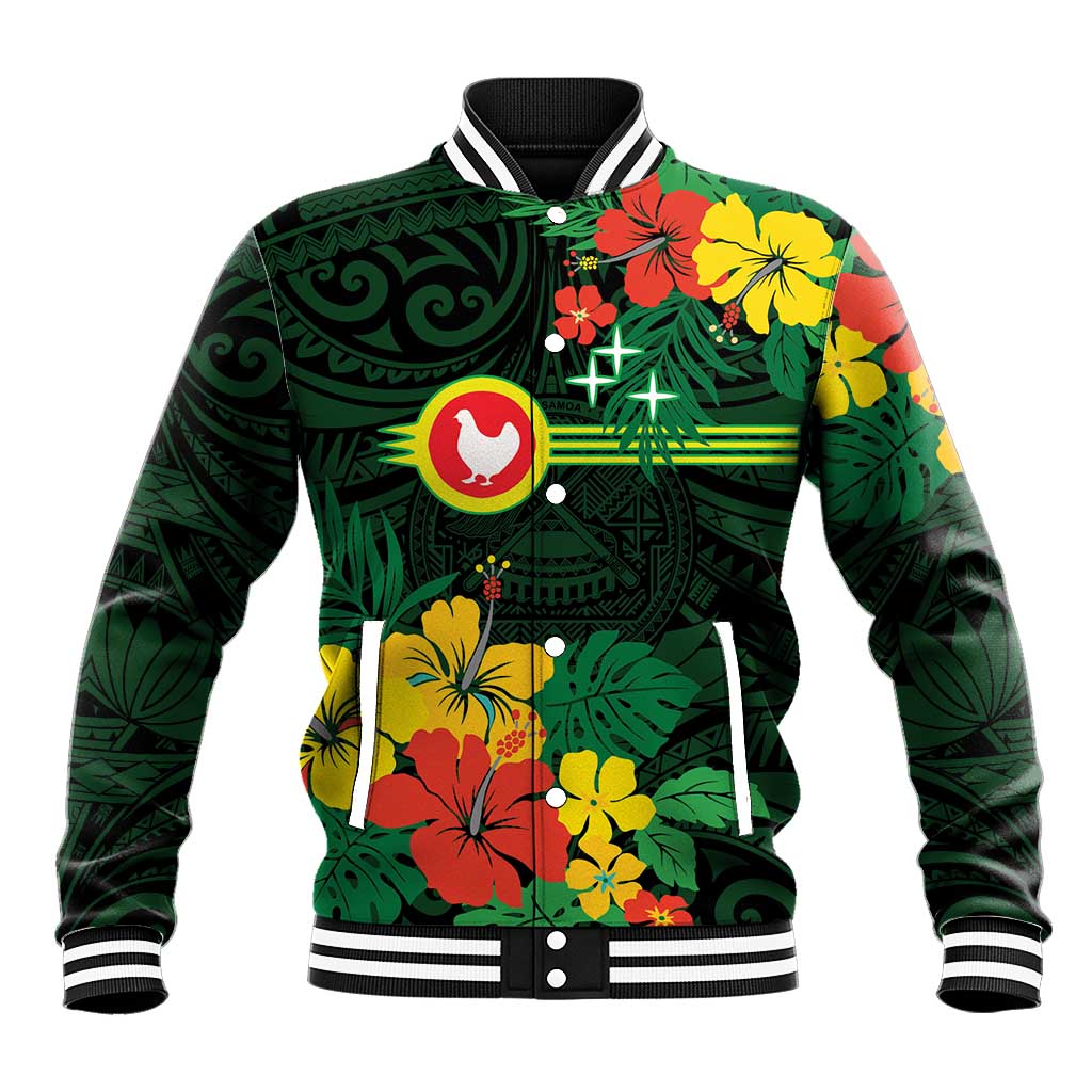 American Samoa Manu'atele Personalized Baseball Jacket Manua Island Hibiscus Flowers LT9 Unisex Green - Polynesian Pride