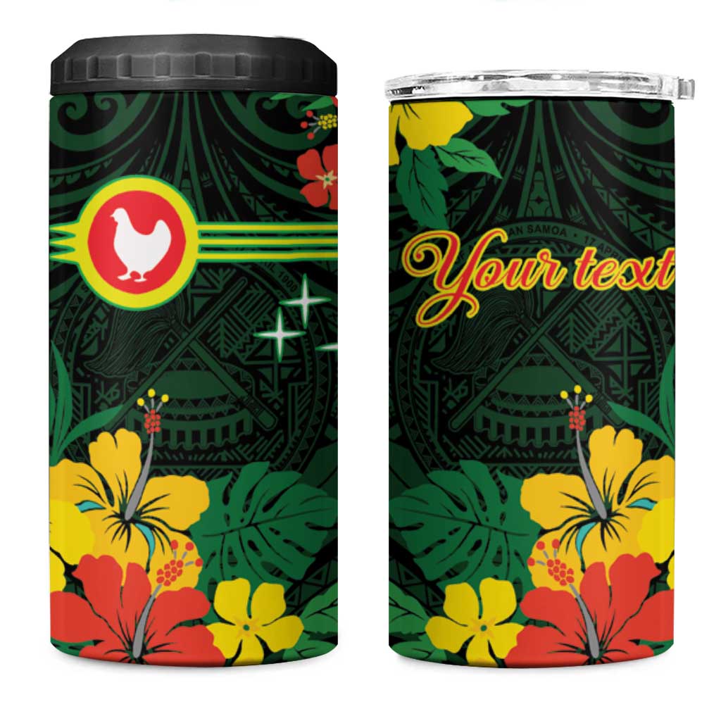 American Samoa Manu'atele Personalized 4 in 1 Can Cooler Tumbler Manua Island Hibiscus Flowers LT9 One Size: 16 oz Green - Polynesian Pride