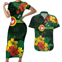 American Samoa Manu'atele Personalized Couples Matching Short Sleeve Bodycon Dress and Hawaiian Shirt Manua Island Hibiscus Flowers