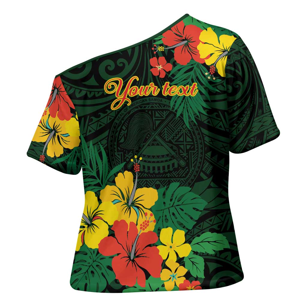 American Samoa Manu'atele Personalized Cross Shoulder Shirt Manua Island Hibiscus Flowers - Polynesian Pride