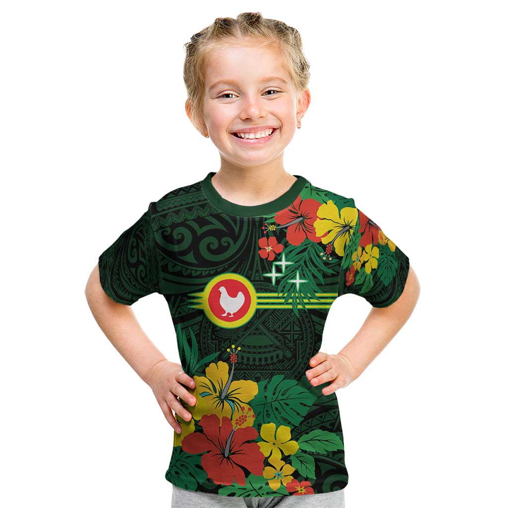 American Samoa Manu'atele Personalized Kid T Shirt Manua Island Hibiscus Flowers LT9 Green - Polynesian Pride