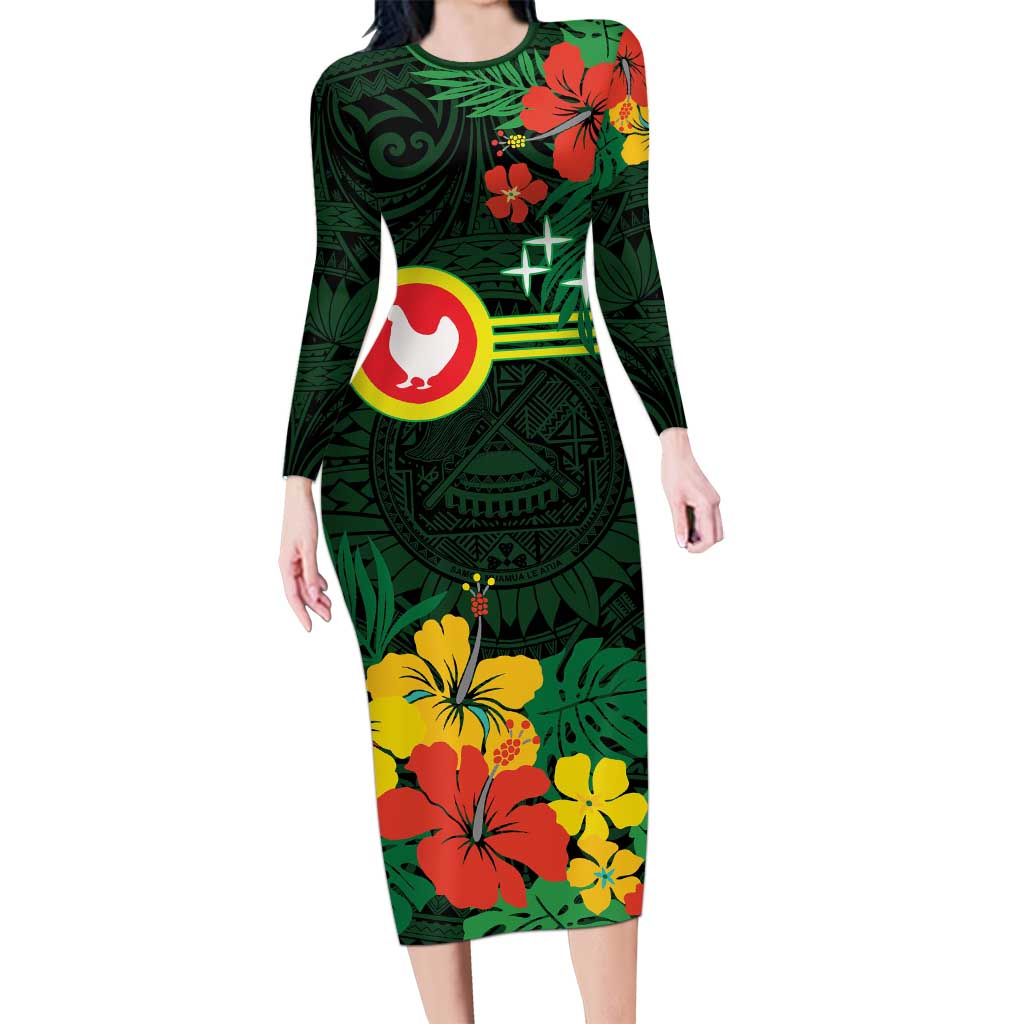 American Samoa Manu'atele Personalized Long Sleeve Bodycon Dress Manua Island Hibiscus Flowers