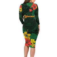 American Samoa Manu'atele Personalized Long Sleeve Bodycon Dress Manua Island Hibiscus Flowers