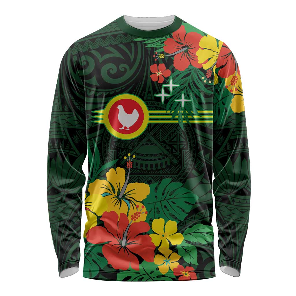 American Samoa Manu'atele Personalized Long Sleeve Shirt Manua Island Hibiscus Flowers LT9 Unisex Green - Polynesian Pride