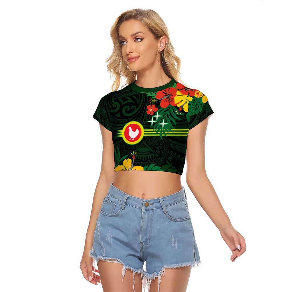 American Samoa Manu'atele Personalized Raglan Cropped T Shirt Manua Island Hibiscus Flowers LT9 Female Green - Polynesian Pride