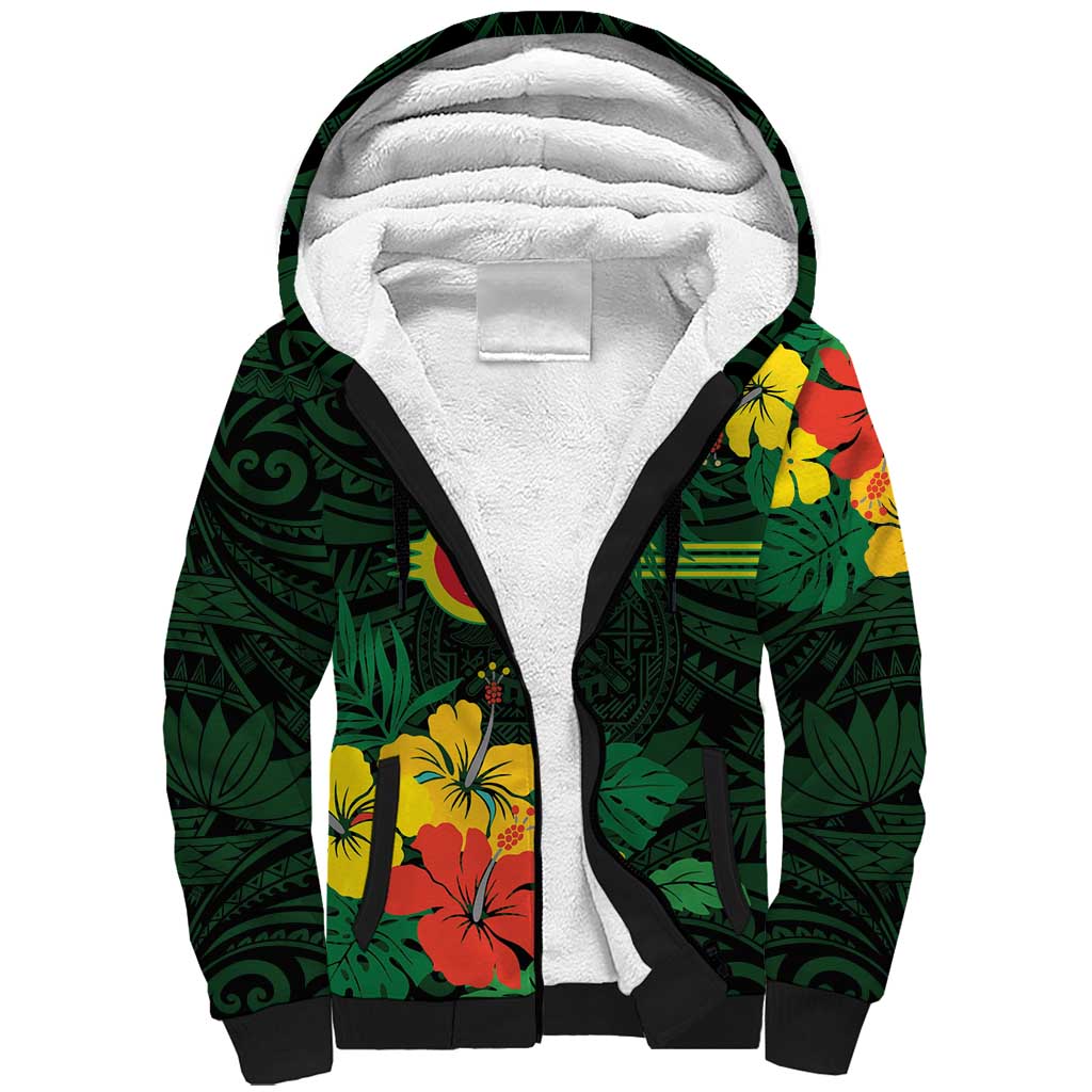 American Samoa Manu'atele Personalized Sherpa Hoodie Manua Island Hibiscus Flowers LT9 Unisex Green - Polynesian Pride